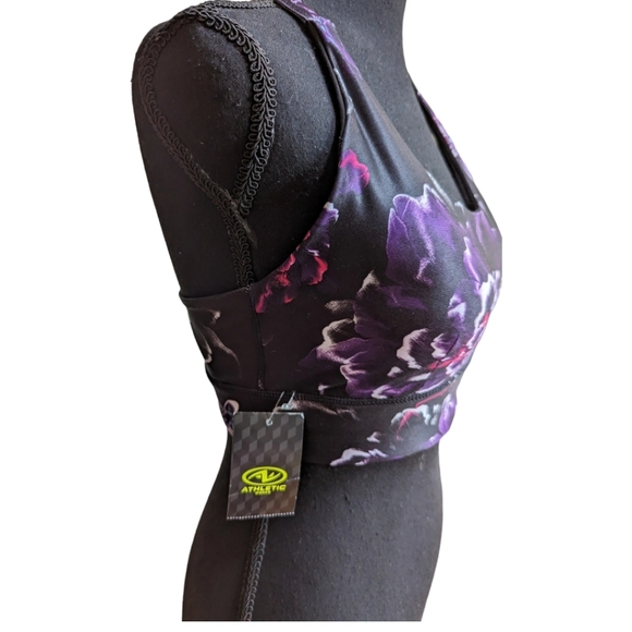 Athletic Works Sports Bra Sz Medium Trendy Floral Double Cross Back  padded Supt - Picture 5 of 10